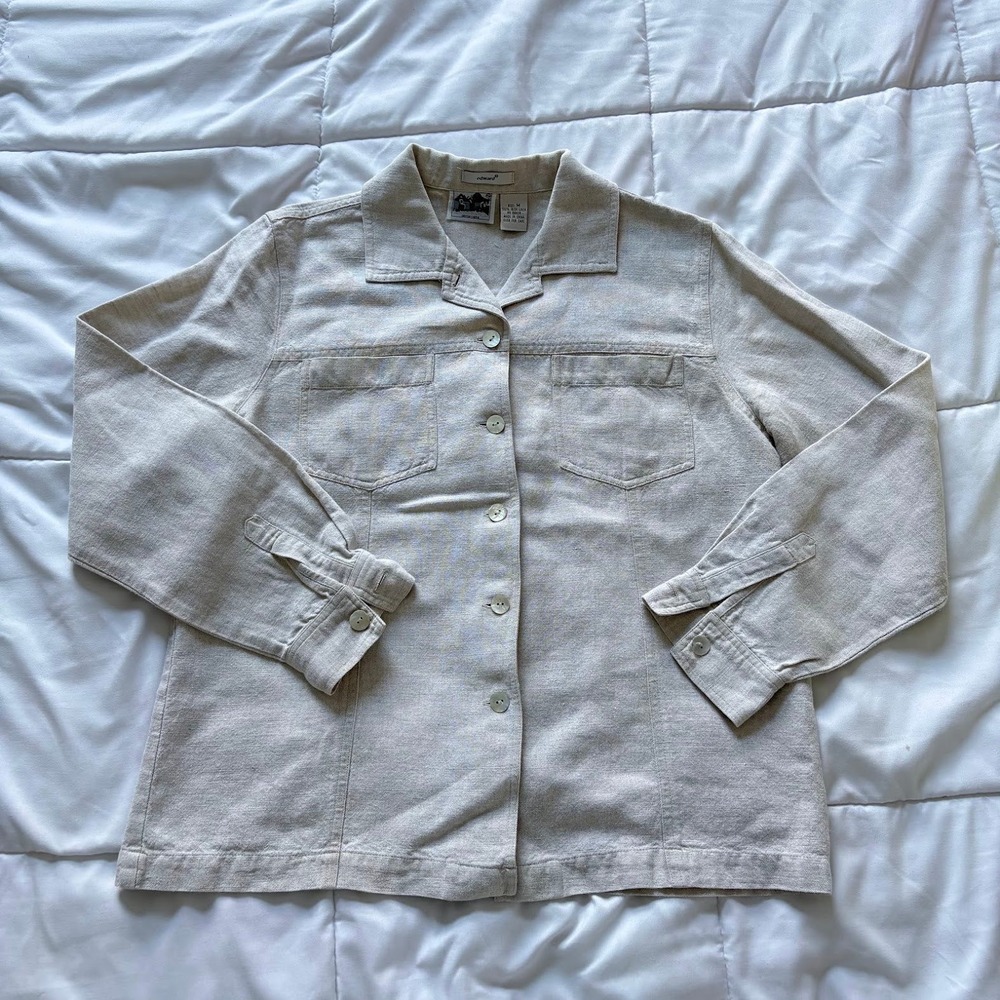 Edward 100% Irish Linen Button Down Shirt Blazer Beige Long Sleeve Medium